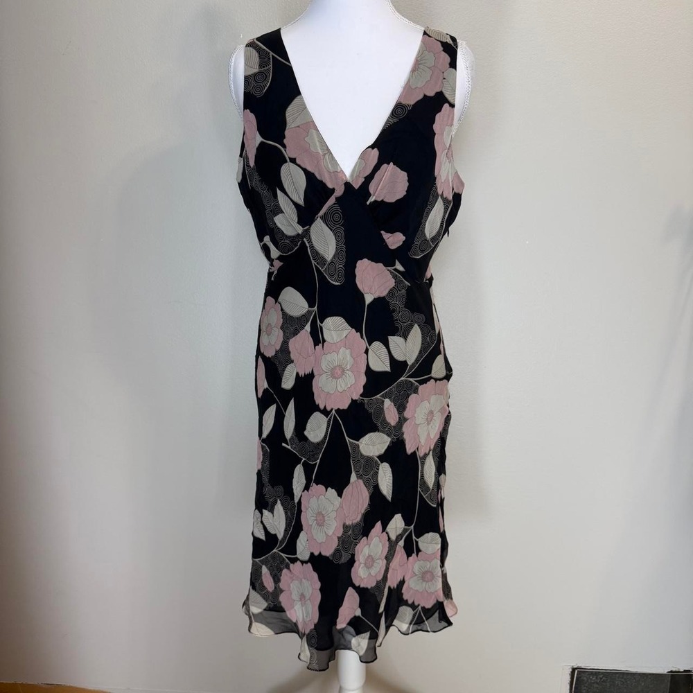 Floral 100% Silk Midi Dress Womens 10 Side Zipper Whimsigoth 90s Fairy Grunge